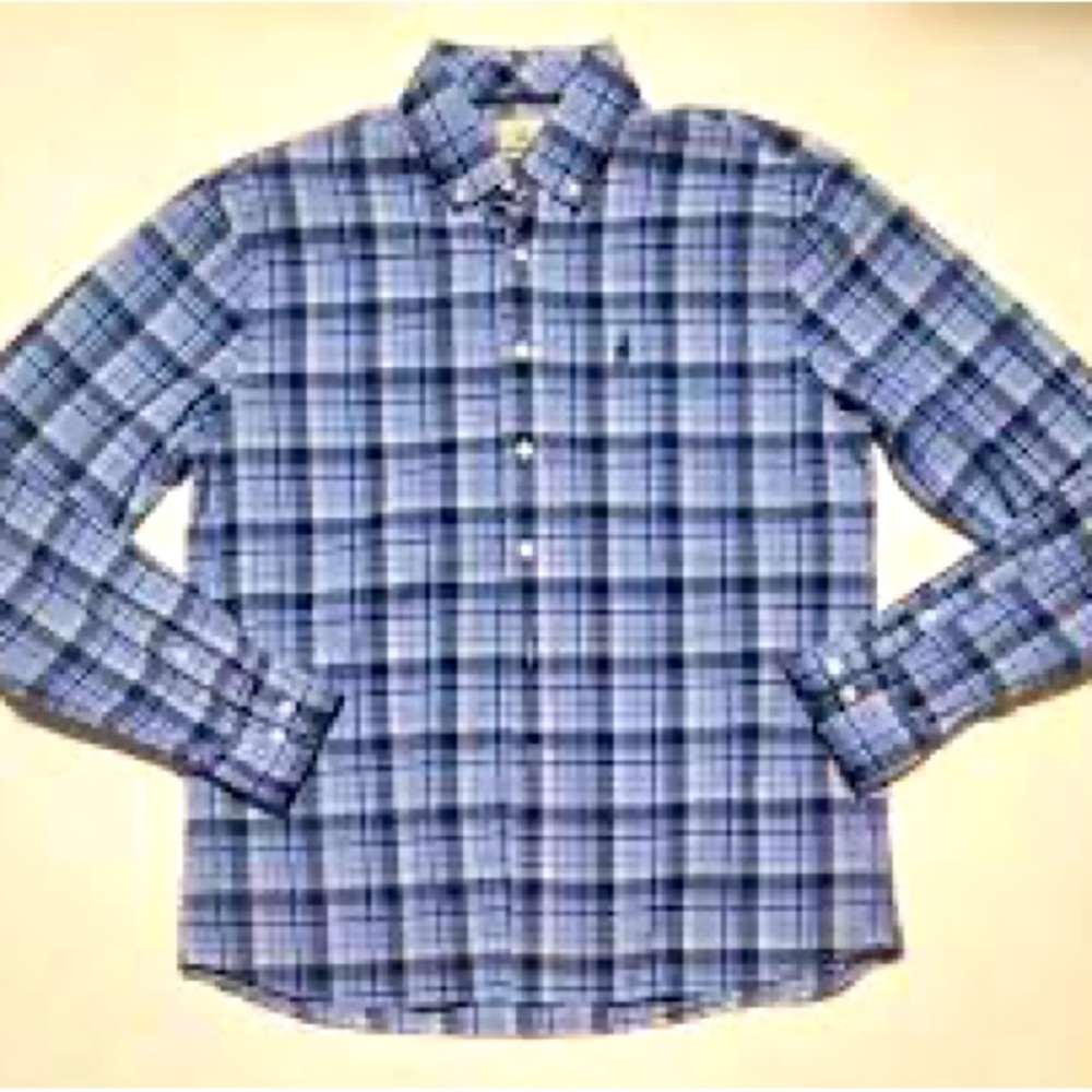 Johnnie-O Hanging Out Shirt Blue Plaid Button Up Long Sleeve Sz Large